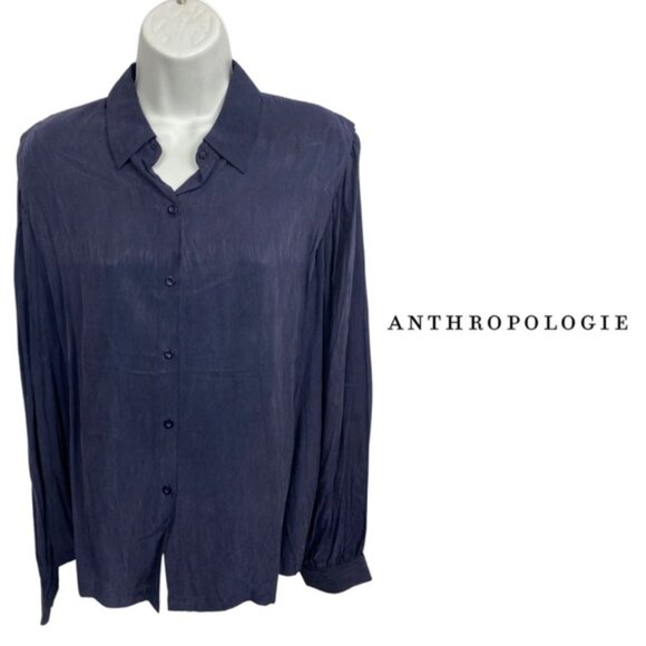 Anthropologie See U Soon NWT Navy Textured Long Sleeve Button-Up Blouse – Size S - Picture 1 of 13